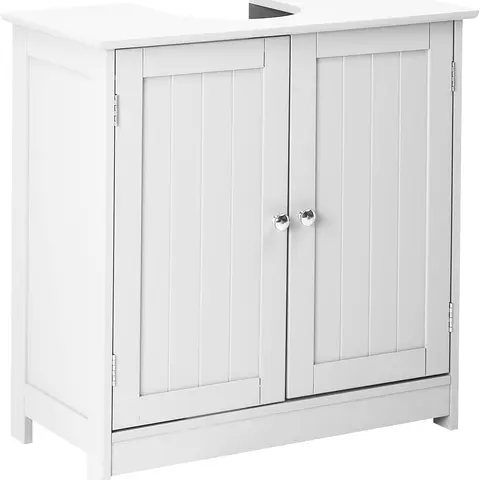 VINGLI Free-Standing Wood Under-Sink Bathroom Cabinet, Compact Size 23.6"x11.8"x23.6" Rectangular Cupboard with 2 Doors, Custom Shelf Fit, Adjustable Shelves, Easy Install Modern White Organizer for Space-Saving Bath Storage Solutions
