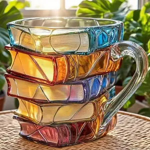 3D stereoscopic painted stacked book-shaped mugs, creative colorful coffee cups, Stylish drinkware, perfect Valentine's Day gifts for literature lovers, handcrafted coffee cups suitable for book lovers, and gifts for writers and librarians