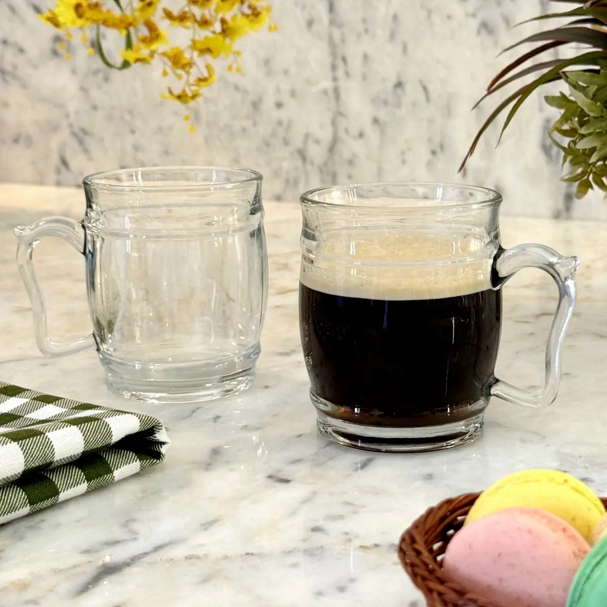 212 MAIN Ramart Studio Thick Shaped Round Cask Tumbler Glasses - R1102-1, 13oz Thick Heat Insulated Durable Glasses, Spacious Handle Dishwasher Safe 12-Piece Stylish Drinkware Set for Coffee Lovers (Kitchenware), Insulated Glass Cup, Thick Glasses