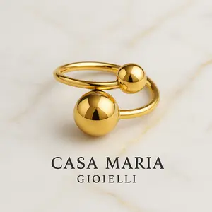 Noir Pulse Open Geometric Design Statement Ring - 18 Karat Gold Plated Stainless Steel - Casa Maria Gioielli, Geometric Design Ring, Statement Rings