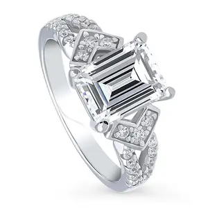 BERRICLE Sterling Silver Arrow Split Shank Ring for Women, Cubic Zirconia CZ