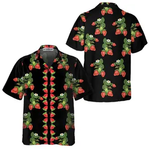 50s Style Strawberries Hawaiian Shirt, Strawberry Shirt For Men & Women, Strawberry Print Shirt, Short Sleeve Casual Button Down Shirts Summer Beach Shirt, Tropical Floral Shirt
