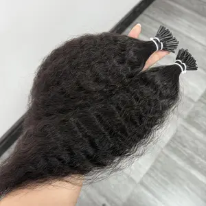 NEW Arrivals Hot Sell 50pcs Pre-Bonded Brazilian Remy I Tip Hair Extensions - Kinky Straight Yaki Texture, Human Hair Weft for Women, Elegant Style, Coarse Micro Beads, Natural Black Color, Perfect for African American Hair