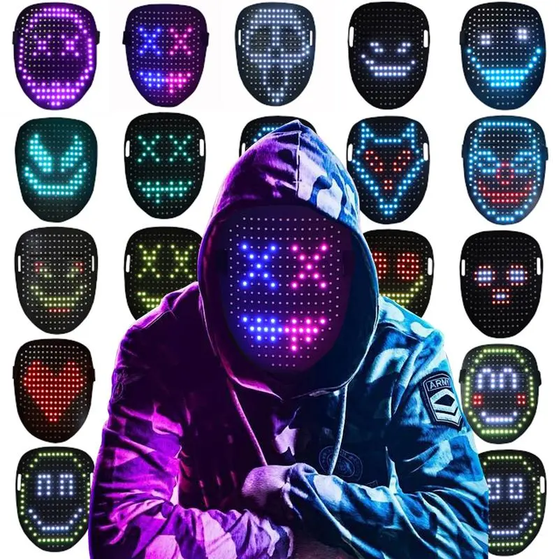 Rechargeable LED Full Face Mask with LED Display - Adult Festive Party Accessory, Gesture Control, 50 Patterns (25 Animated Modes, 25 Static Looks), Rave-Level Shine, for Birthday, Halloween, Bonfire Use, Accessories Included