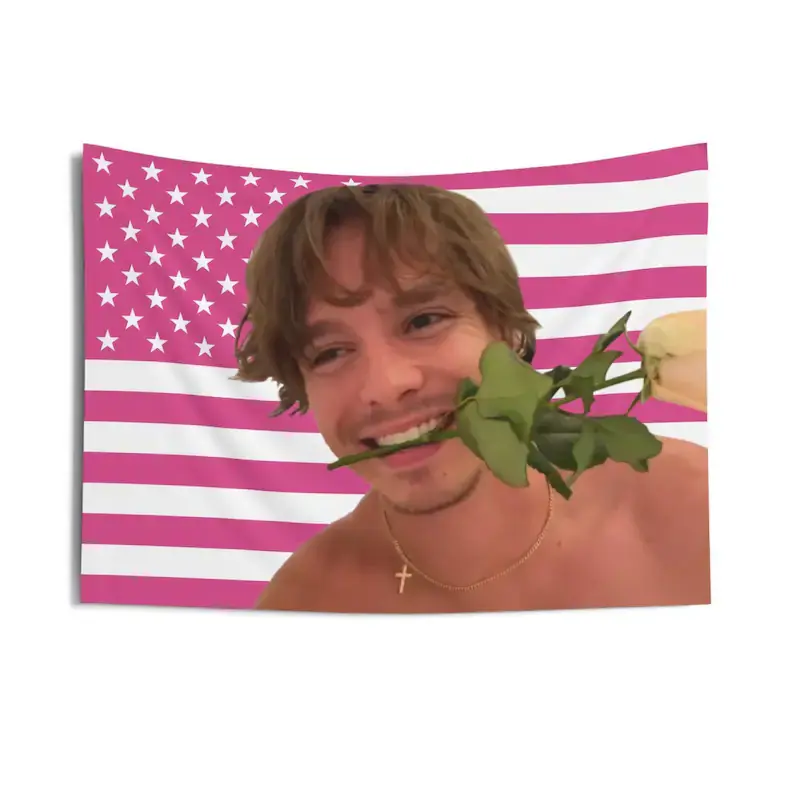 Nicholas Chavez Rose Pink American Flag, Indoor Wall Tapestries, Wall Hanging Tapestry, Living Room Decor, Dormitory Decoration Tapestry, 5 * 4.25 Ft Tapestry