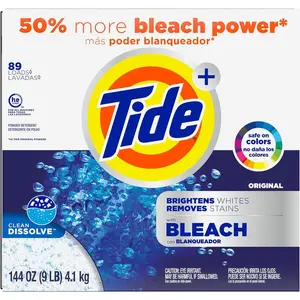 Tide plus Bleach Powder Laundry Detergent, Original, 144 oz, 89 loads