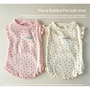 Thin Floral Flared Sleeve T-shirt for Dogs & Cats, Spring Summer Outfits, Small Pet Breathable Vest for Outdoor Spring Outing