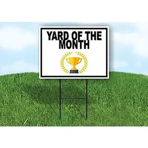 YARD OF THE MONTH BLACK GOLD TROPHY Single Sided Sign - Yard Sign ROAD SIGN with Stand