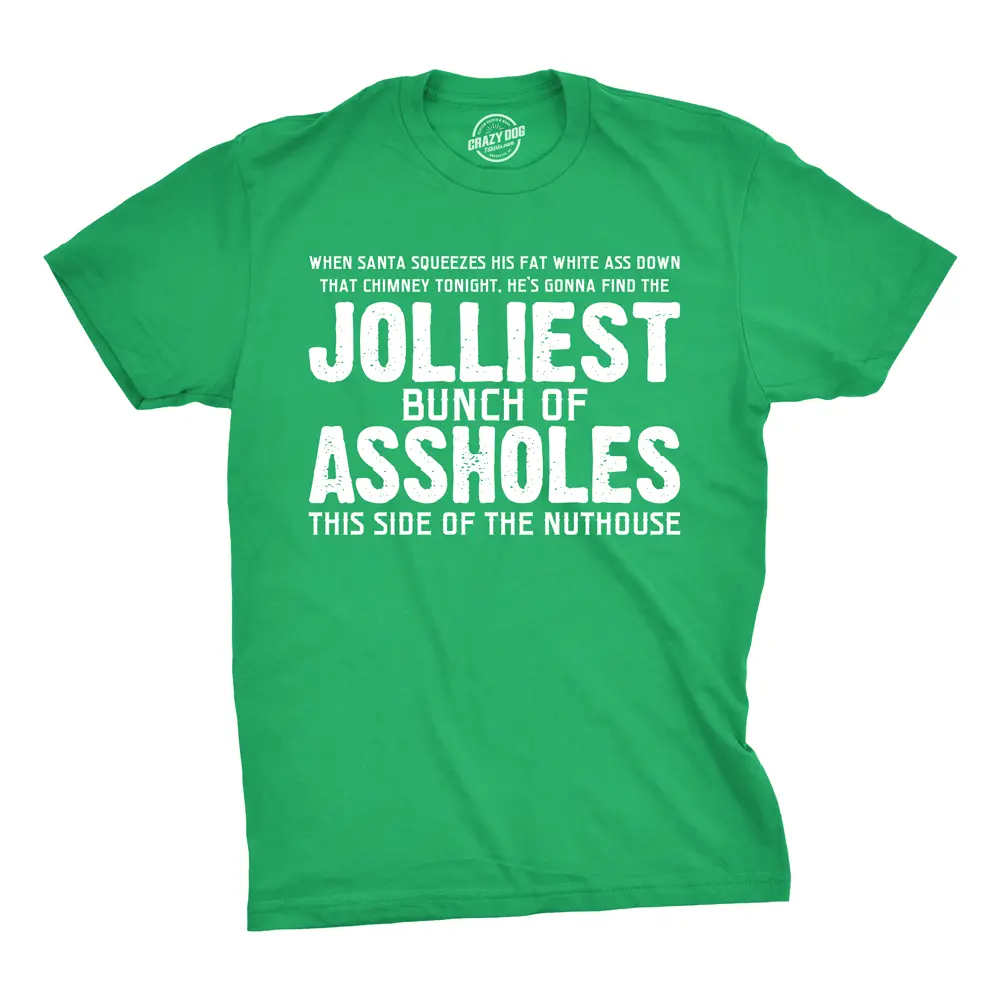 Jolliest Bunch of A-holes T Shirt Funny Sarcastic Christmas Novelty Tee for Guys Mens Funny T Shirts Cool Vintage Fashion T-Shirt Gift Classic Menswear Christmas Apparel for Men Funny Movie Short Sleeve Novelty