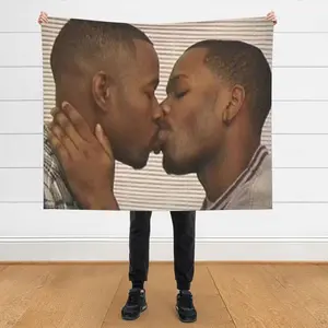 Two Black Men Kissing Meme Throw Blanket Soft Funny Flannel Material Throw Blanket Multipurpose Office Bedding Blanket PlushThin Warm Napping Blanket for Home Office School Travel Lightweight Anime Quilt Holiday Gift Fans