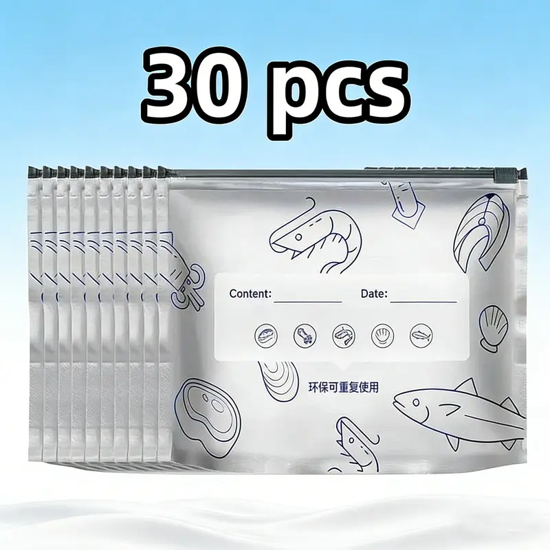 30PCS Reusable Aluminum Foil Food Storage Bags | Heavy-Duty Leakproof Zipper Pouches, Airtight & Tear-Resistant Resealable Bags for Meat, Vegetables, Snacks & Leftovers