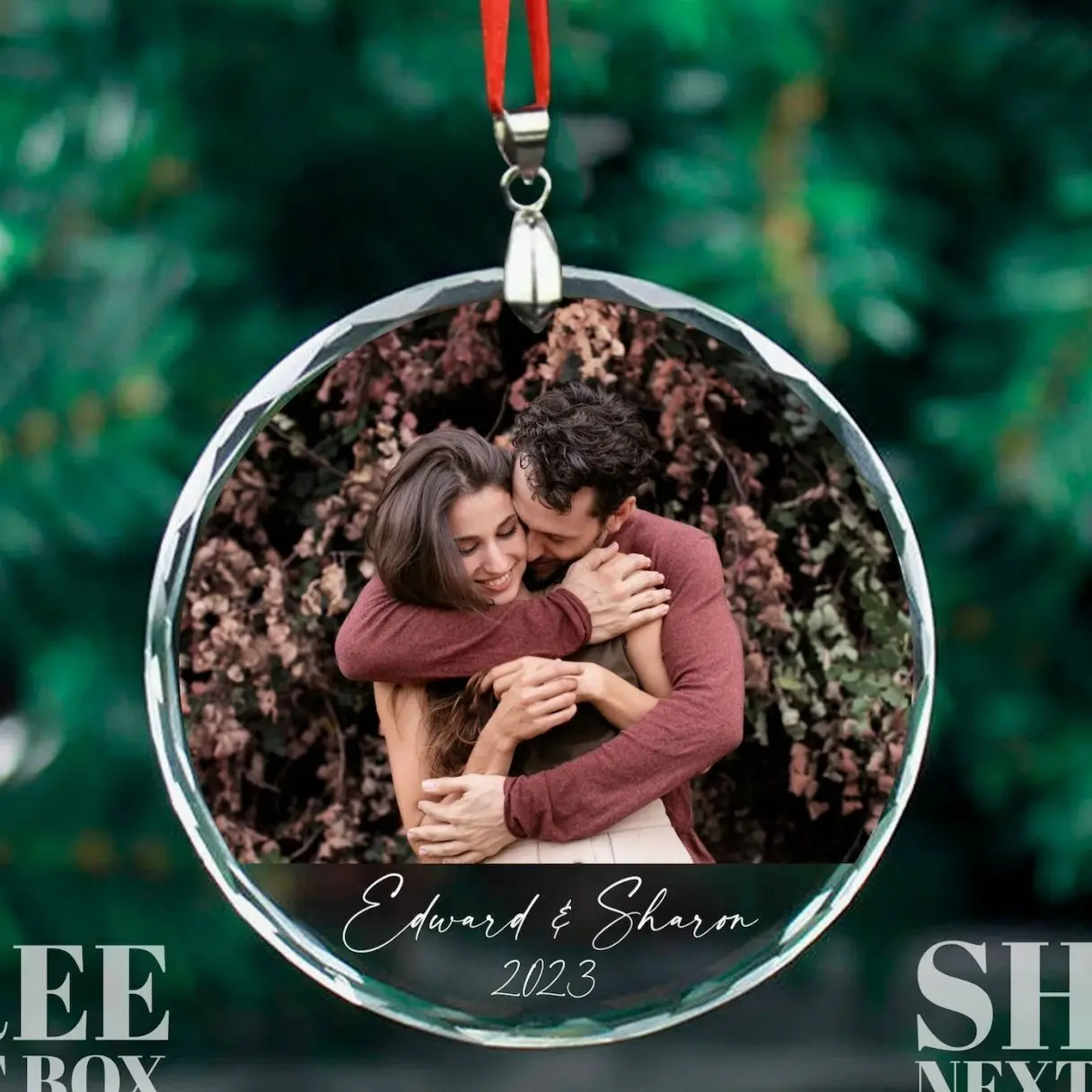 Personalized Photo Glass Ornament, Custom Picture Ornament, Couple Ornament