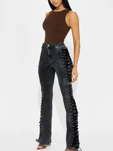 After Hours Lace Up Flare Pant - Black