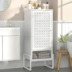 LEYNOT Small Bathroom Storage Cabinet 42.51“H Metal Bathroom Floor Cabinet with Adjustable Shelves for Pantry，Kitchen, Home Office, Living Room, Dinning Room (White Green)