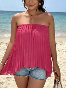 Plus Size Rose Pleated Halter Top, Loose Fit A-Line Hem, Chiffon Fabric, Sexy Punk Style, Slimming, Perfect for Vacation and Outdoors