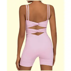 Women's low-cut sexy yoga jumpsuit, breathable and quick-drying, with a beautiful back and cross-strap design to lift the buttocks, suitable for running, yoga, and fitness