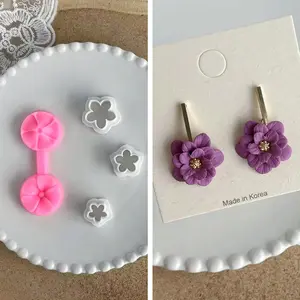 Flower Petal Clay Cutters - Flower Polymer Clay Cutters for Earrings Making, 3pcs Cutters with 1pcs Petal Press Polymer Clay Mold for Jewelry Making