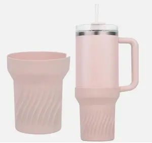 40 oz Tumbler Silicone Boot with Spiral Wave Pattern, Anti-Slip Bottom Sleeve Protector for Stanley Cup Accessories, Car Cupholder Friendly Travel Mug Base Cover