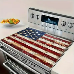 Diatom Mud Rustic Wooden American Flag 2D Stove Top Cover, Heat Resistant Scratch Proof Protector, Easy Clean Multi-Use Mat for Stoves, Oven, Washer Dryer, Patriotic Farmhouse Kitchen Decor, Kitchenware