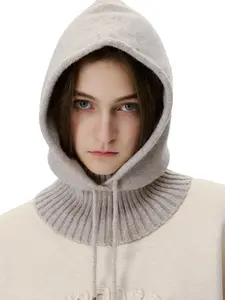 Unisex Drawstring Balaclava Hat, Thickened Warm Knit Cap with Wool, Fall & Winter Ear Protection, Windproof Thermal Design, Knitted Winter Hat