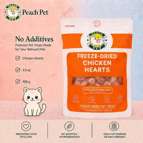 Peach Freeze-Dried Chicken Hearts for Dogs & Cats, 3.5 oz – Single Ingredient, High Protein, Grain-Free Pet Treats, No Additives, Training & Daily Rewards#TikTokShopFallDealsForYou