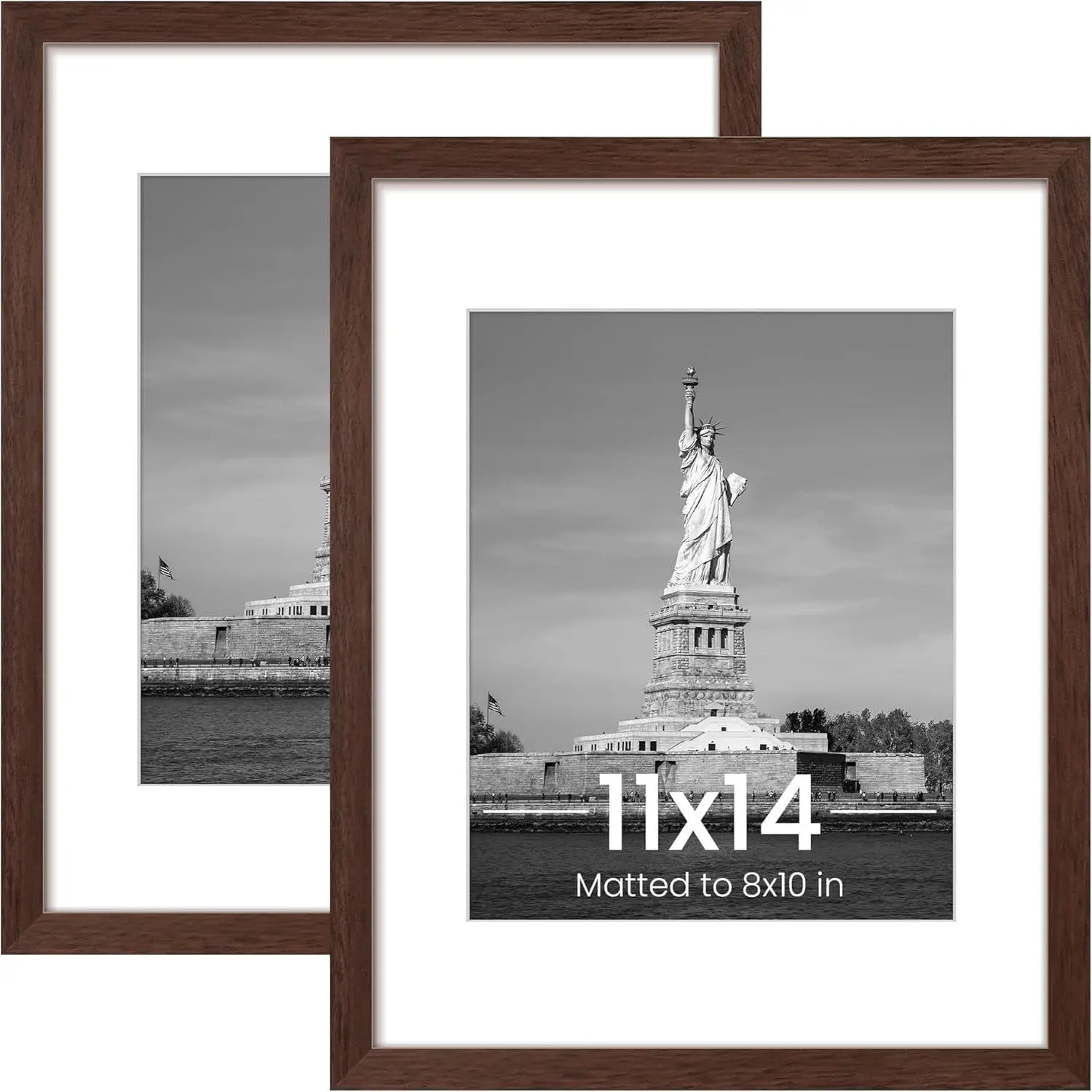 11x14 Picture Frame, Display Poster 8x10 with Mat or 11 x 14 Without, Wall Gallery Photo Frames, Brown, 2 Pack