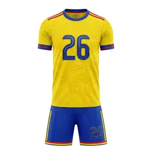 Men's Yellow and Blue Performance Soccer Jersey and Shorts Set, Ultra-Lightweight Breathable Moisture-Wicking Athletic Uniform for Training and Outdoor Sports, High-Quality Comfortable Sportswear Kit with Unbeatable Value