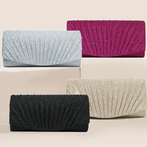 Mini glittery pleated square bag with sparkling chain, essential evening/clutch bag for Christmas holidays/fall holidays, dinners/prom parties for party girls