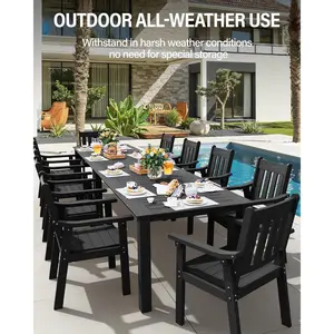 Complete 12-Piece Patio Set for 10 with Umbrella Hole All-Weather Aluminum Frame Outdoor Dining Table and Chairs for Backyard Deck in Black