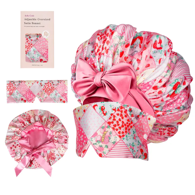 SeSe Code Store Satin Hair Bonnet for Sleeping with Detachable Eye Mask - Non-Slip Hair Wrap for Curly Hair
