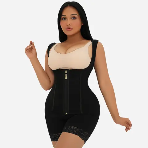 GQF Women's Colombian Faja Body Shaper 1132 - Basic Adjustable Zipper Shapewear, Firm Tummy Control, 2-Way Abdomen Compression, Post-Surgery Garment, U-Neck Body Contouring Underwear for Birthday, New Year