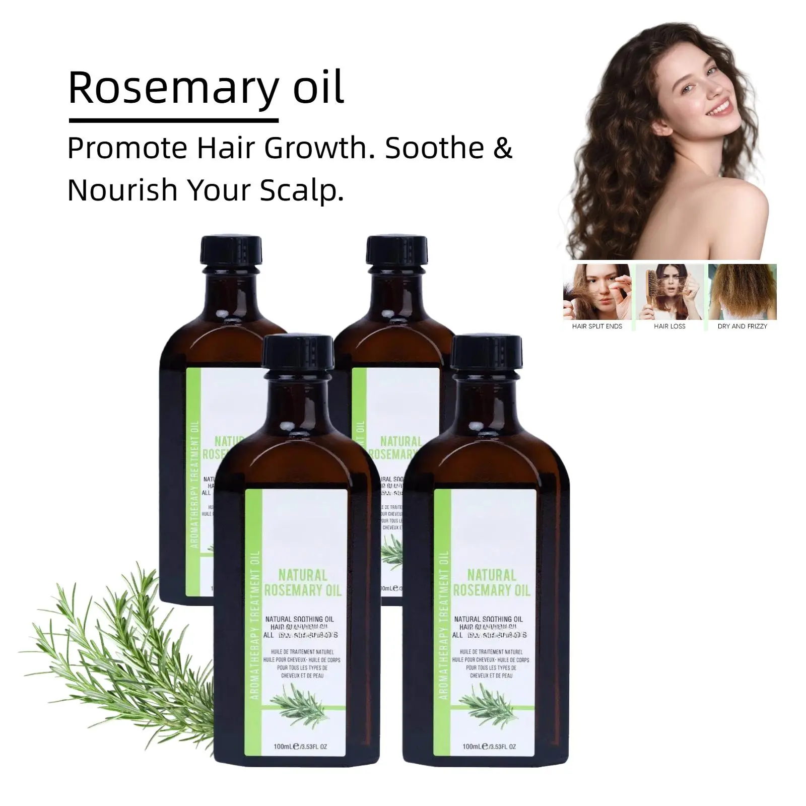 Rosemary Hair Strengthening Oil | 100~400ml | Lightweight Non-Greasy Serum for All Hair Types | Soothes Scalp, Reduces Frizz & Boosts Healthy Growth, Castor Oil, Haircare