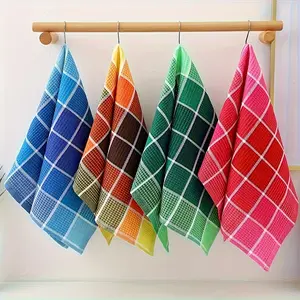 4-piece set, cotton waffle cleaning cloth, soft and absorbent dishwashing towel, available in multiple colors, reusable, kitchen and home wiping cloth for drying utensils, versatile and applicable Household