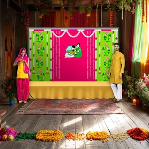 LoveNspire 5x8 ft Polyester Annaprashan Backdrop - Handmade, Hanging, Traditional, Geometric, Lightweight, Non-Faded Decoration for Baby's Ceremonial Memories, Festive Banners