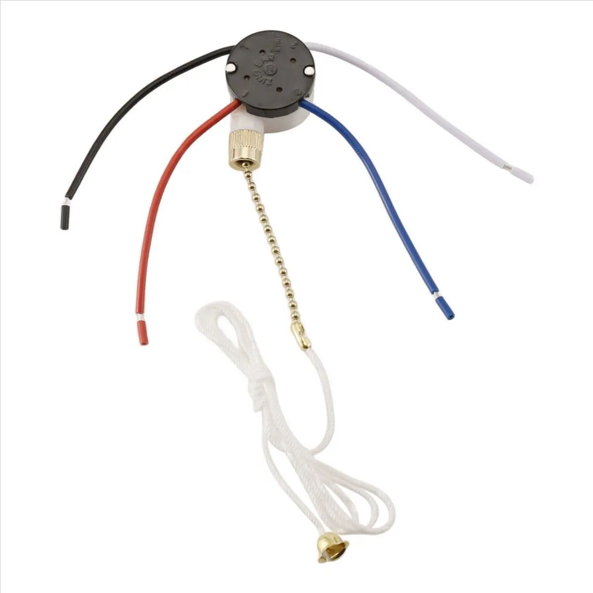 3-Speed 4-Wire Plastic Ceiling Fan Switch Kit, ZE-208S Pull-Wire Speed Controller with Gold Rope
