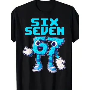 Boys' Funny Italian Brainrot 67 Number 6 & 7 Graphic T-Shirt - Retro Gaming Meme Design with Smiling Face & Six Seven 67 Print, Loose Fit Casual Short Sleeve Round Neck Tee for Kids