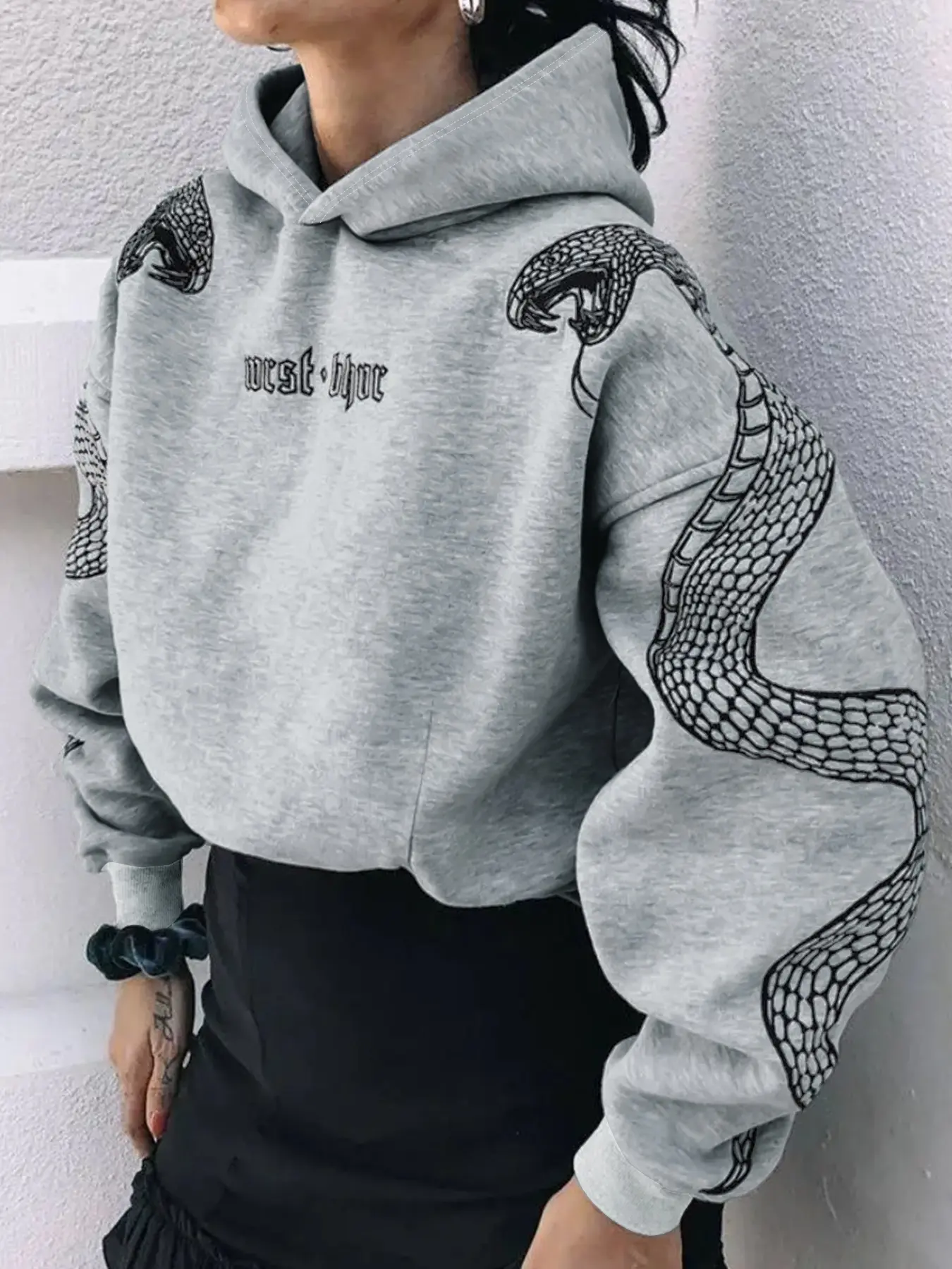 Y2K Street Snake Like Letter Printed Autumn/Winter Fashion Hoodie