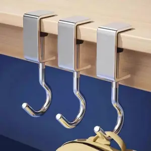 3-Pack Adjustable Bag Hooks, Nail-Free Buckle Table Edge Hooks, Office Cubicle Card Holders, Portable Desktop Hooks for Desks, School, Office