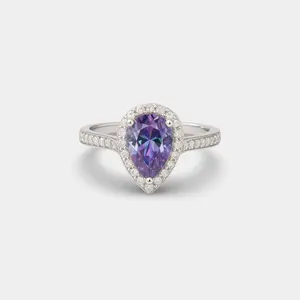 Pear-Shaped Color-Changing Alexandrite Ring