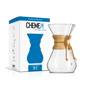 Chemex Classic Series 8-Cup Pour-Over Glass Coffeemaker Non-Porous Borosilicate Glass Elegant Design Easy Use Pots Tea