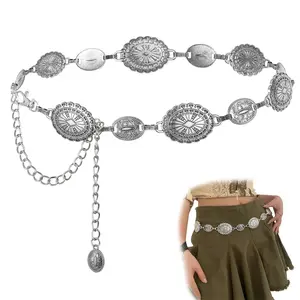 Women Western Metal Chain Belt Concho Belt Cowgirl Waist Link for Jeans Dresses Concert Boho