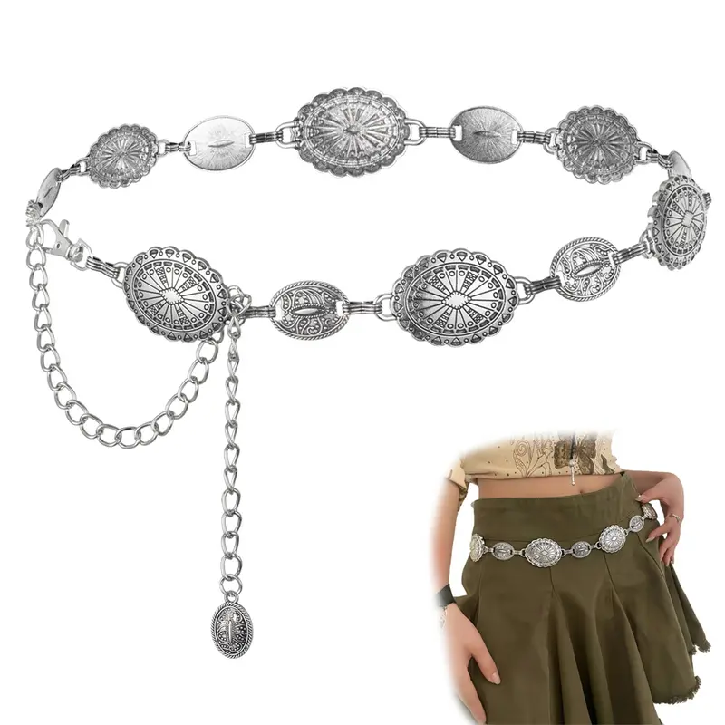 SILVER festival belt decorative silver and circular Chain Belt with Ornate Links Medieval Metal Chain Belt Women main image 2