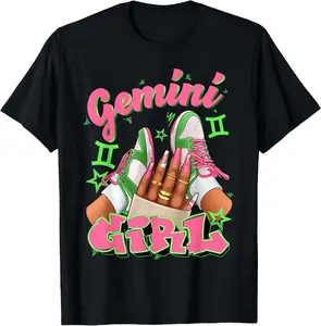 100%cotton Gemini Girl Birthday Queen Sneakers Astrology Zodiac T-Shirt