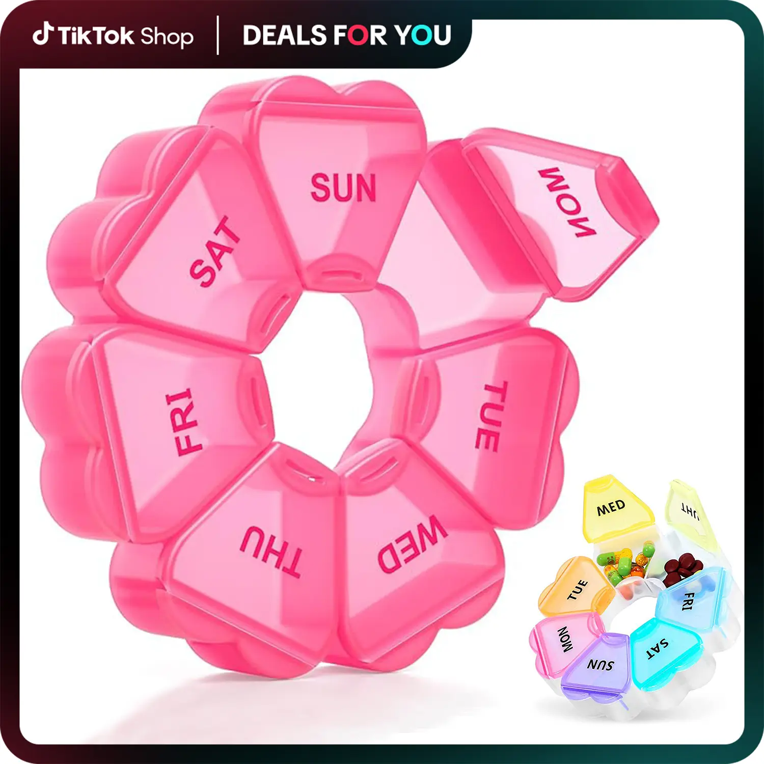 Weekly Pill Organizer, Pill Box 7 Day, Daily Vitamin Case Large Capacity Compartments, Pocket Purse Pharmacy Pill Containers for Fish Oil Medicine Sup