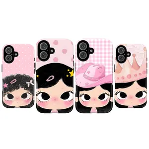 Big Eye Comic Girl Phone Case – Cute Pink Kawaii Cartoon Case for iPhone 17 16 15 14 13 12 11 Pro Max & Samsung Galaxy S21–S25, Sweet Pastel Girly Phone Cover