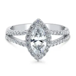 Halo Marquise CZ Split Shank Ring in Sterling Silver