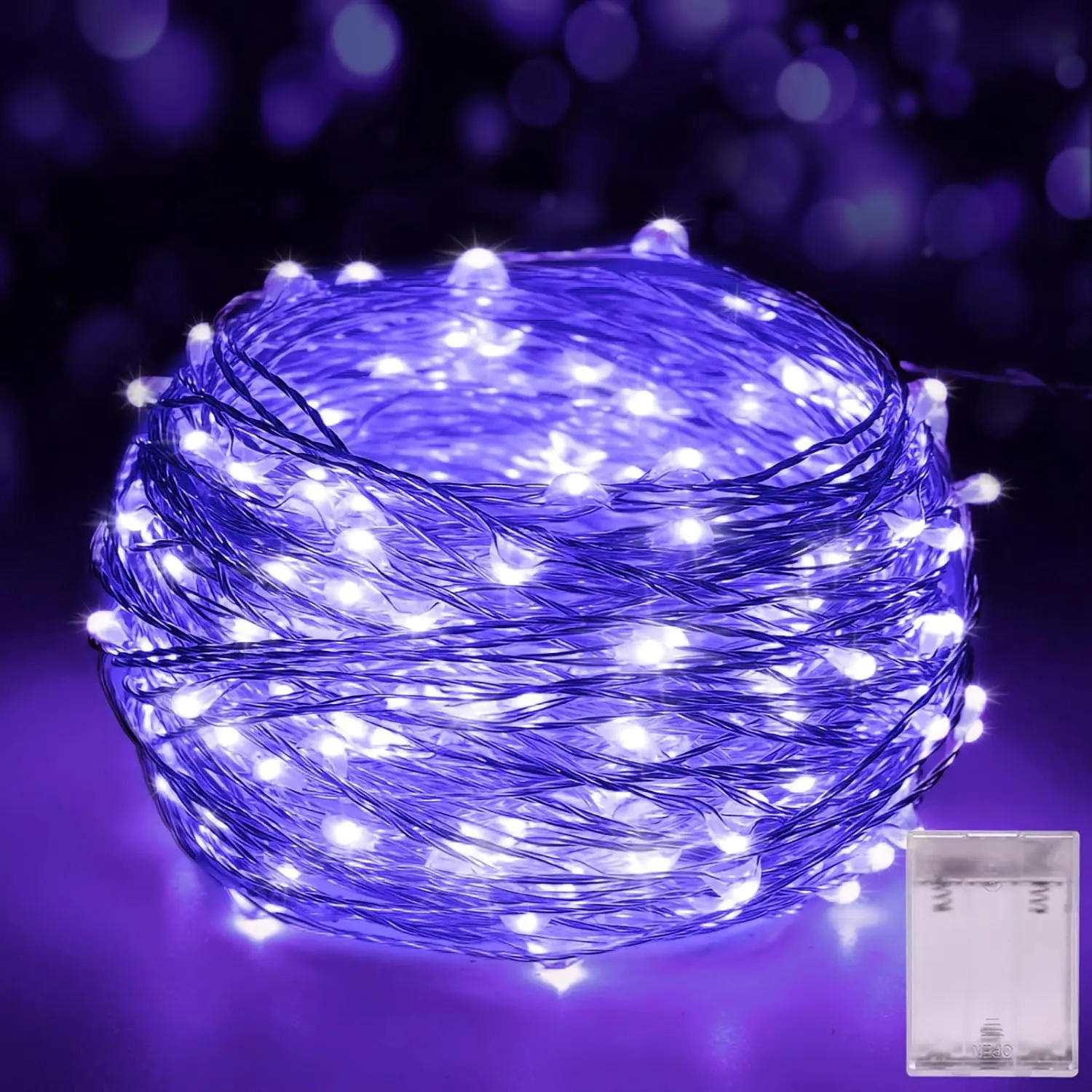 Led Fairy Lights  Operated, 16.4FT LED UV Black Lights, Flexible Blacklight Fixtures,  Copper Wire Starry String Lights for Glow Party,  , Halloween Decor