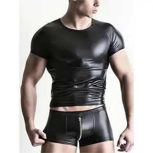 Men'S Polyester & Elastane Bodysuit Set, Crew Neck Solid Color Zippered Shorts, Medium Stretch Knit Fabric, Regular Fit, 94.6% Polyester 5.4% Elastane, 174g/m² - Stage Performance Costume