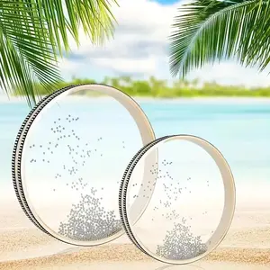 Sea Wave Sound Drum Set, Ocean Breeze Percussion Instrument with Transparent Bead Mallets, Wooden Shell Frame for Relaxation, Meditation, and Educational Use