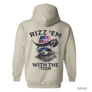 Rizz 'Em With The 'Tism Graphic Hoodie Sweatshirt T-shirt - Fun raccoon design with cowboy hat, perfect for outdoor parties, casual events, comfort and style